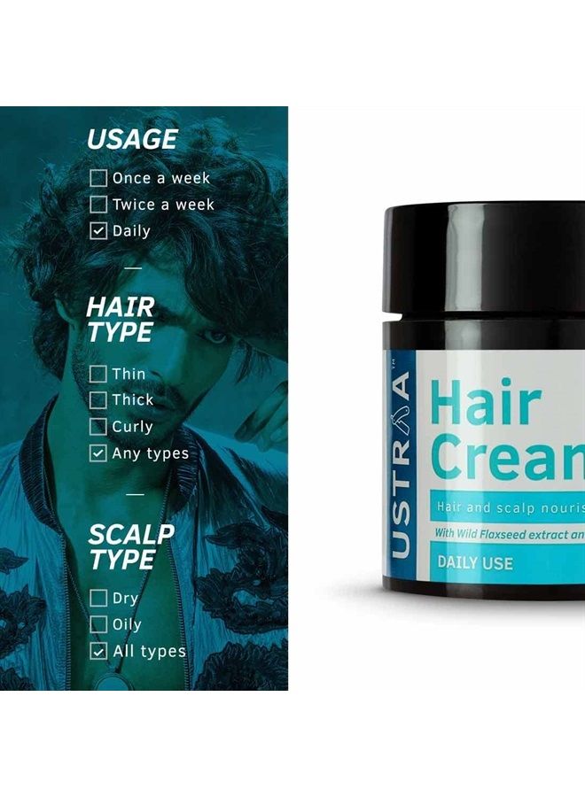 Ustraa Daily Use Hair Cream - 100g - Suitable for All Hair Types, Non-Greasy Nourishment for Hair, Non-Sticky Alternative to Oil, Enriched with Wild Flax Seeds, Almond Oil - Image 5