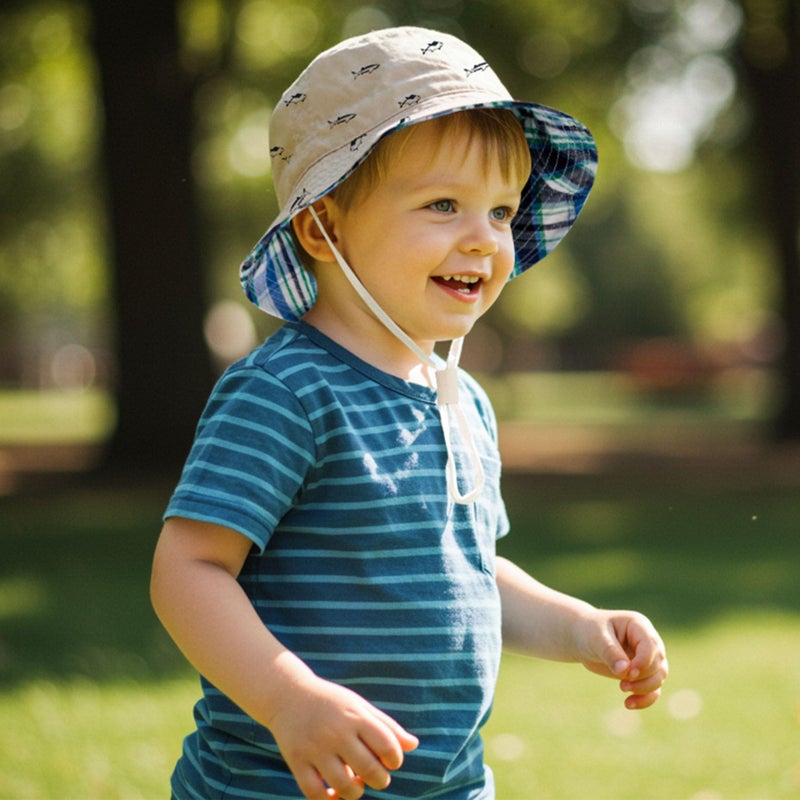 Durio Infant Sun Hat Baby Hats Summer Beach UPF 50+ Sun Protection Newborn Sun Hats Double Sides Cap for Baby Boy Bucket Hat Beige 18.1"(46cm)/3-6 Months - Image 5
