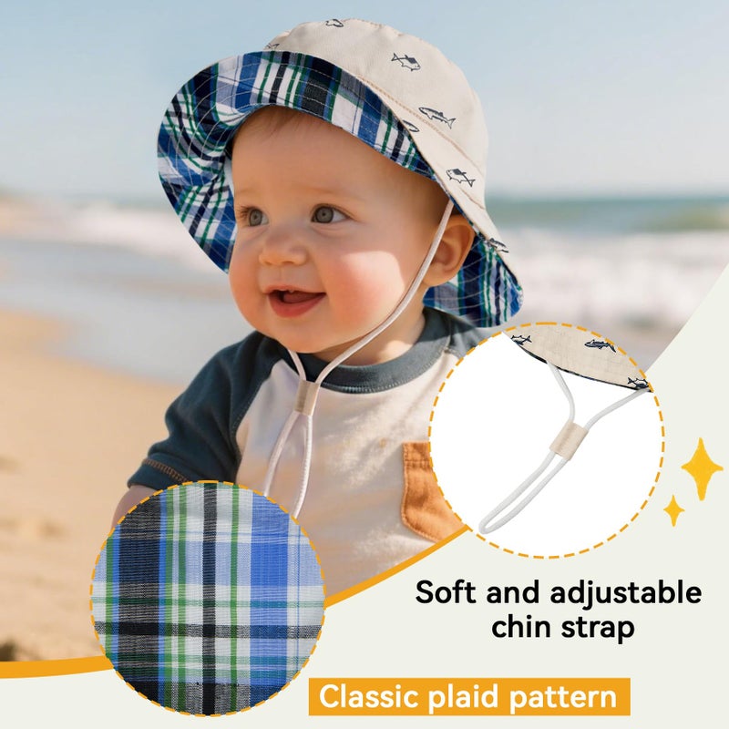 Durio Infant Sun Hat Baby Hats Summer Beach UPF 50+ Sun Protection Newborn Sun Hats Double Sides Cap for Baby Boy Bucket Hat Beige 18.1"(46cm)/3-6 Months - Image 4