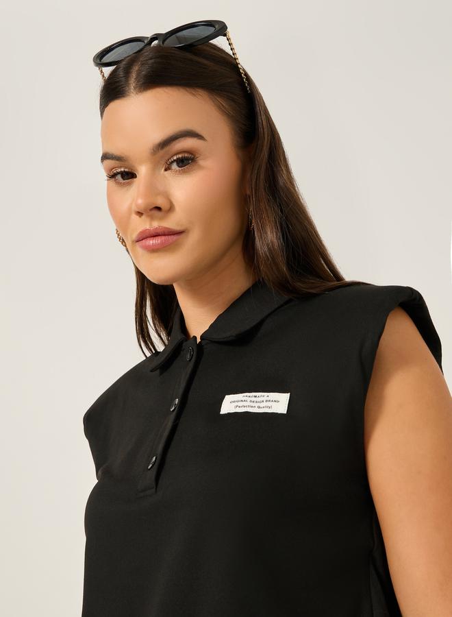 Styli Regular Fit Knit Padded Shoulder Top with Patch Detail  - Image 5