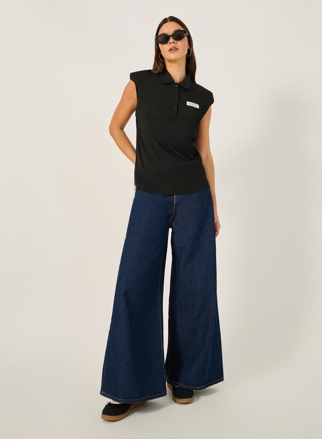 Styli Regular Fit Knit Padded Shoulder Top with Patch Detail  - Image 2