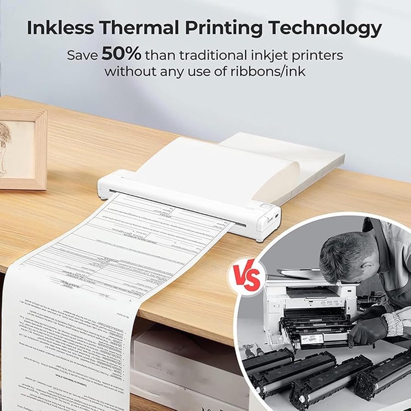 Diyeeni White Portable Wireless Thermal Printer Inkless Bluetooth For Travel Home Office School - Image 4