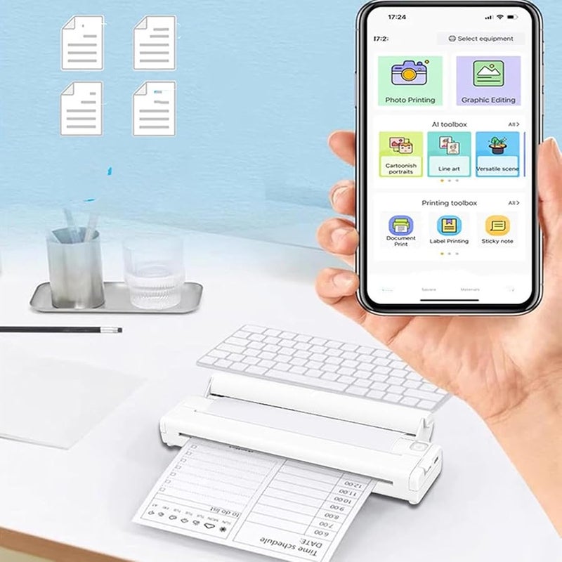 Diyeeni White Portable Wireless Thermal Printer Inkless Bluetooth For Travel Home Office School - Image 2