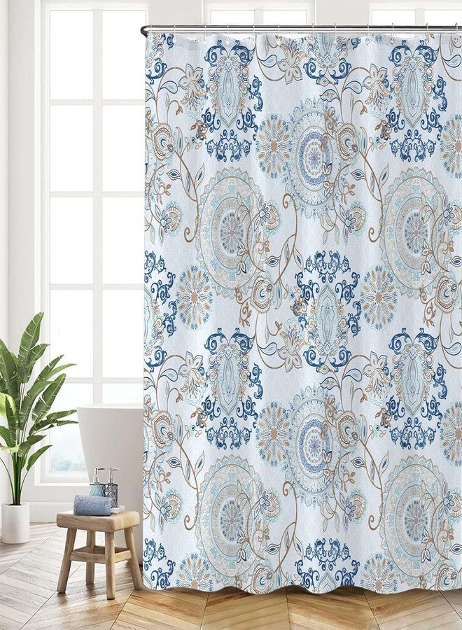 Neasow Light Blue and Navy Paisley Shower Curtain, Cool Teal Design Floral Bathroom Curtain Shower Curtains 72×72 inches - Image 3