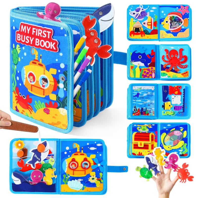 evoceler Busy Book Busy Board with Fishing Game Coloring Page Montessori Toys for Toddlers 18 Months Quiet Airplane Travel Toy Sensory Learning Toy for Toddlers 25 Girls Boys Birthday Gift - Image 3