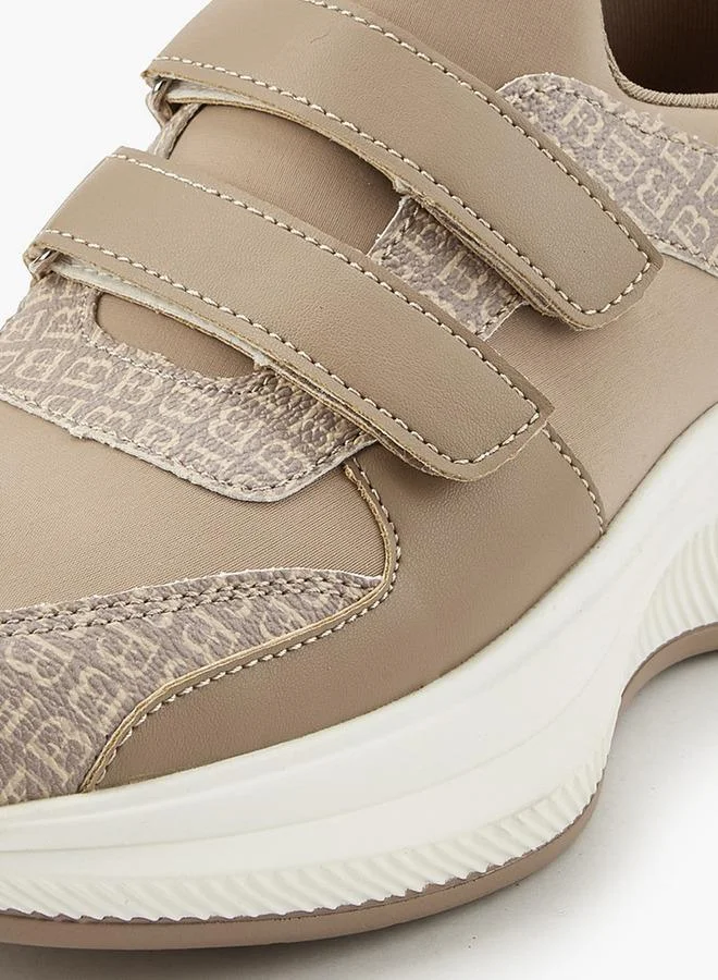 Flora Bella By Shoexpress TAUPE Flora Bella Monogram Print Sneakers With Hook And Loop Closure for Women | Best Price UAE