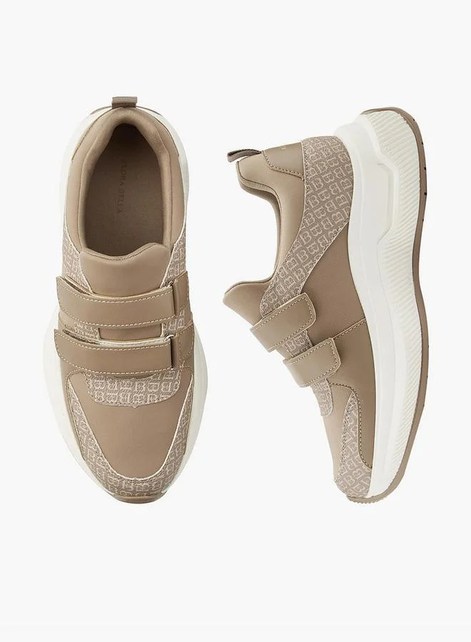 Flora Bella By Shoexpress TAUPE Flora Bella Monogram Print Sneakers With Hook And Loop Closure for Women | Best Price UAE