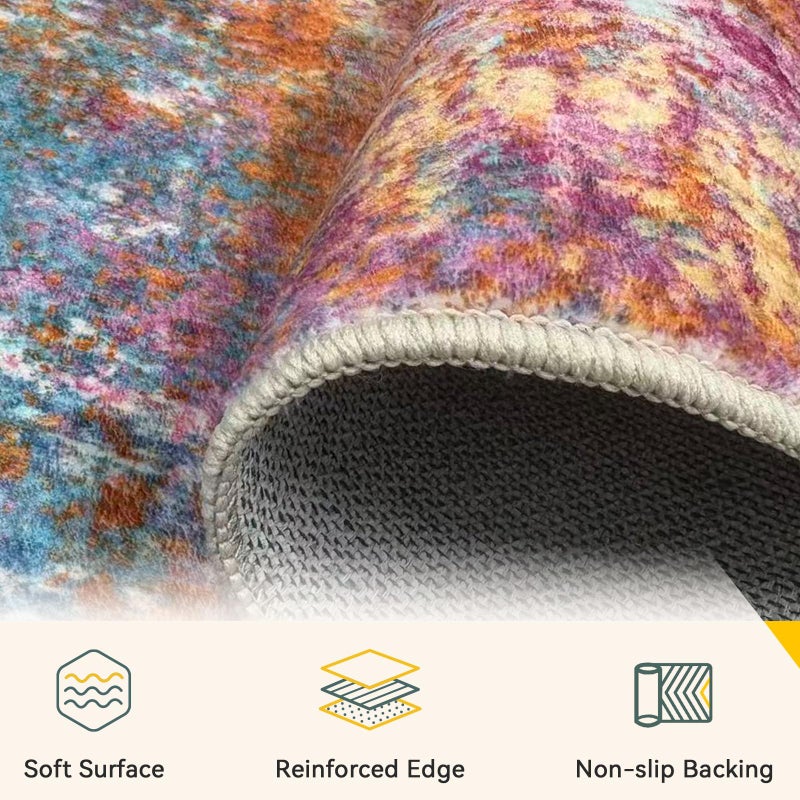 RELEANY Washable Area Rugs 2'x10' Non-Slip Modern Abstract Soft for Living Room Entryway Bedroom Nursery  Print Pattern  Orange Blue Pink Yellow Colorful - Image 5