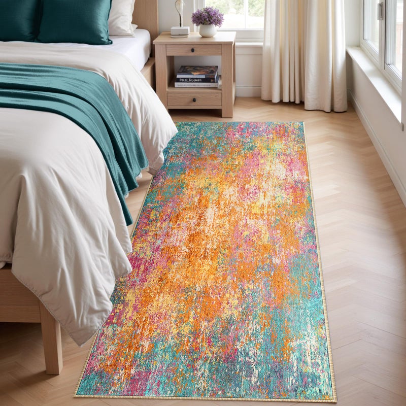 RELEANY Washable Area Rugs 2'x10' Non-Slip Modern Abstract Soft for Living Room Entryway Bedroom Nursery  Print Pattern  Orange Blue Pink Yellow Colorful - Image 4