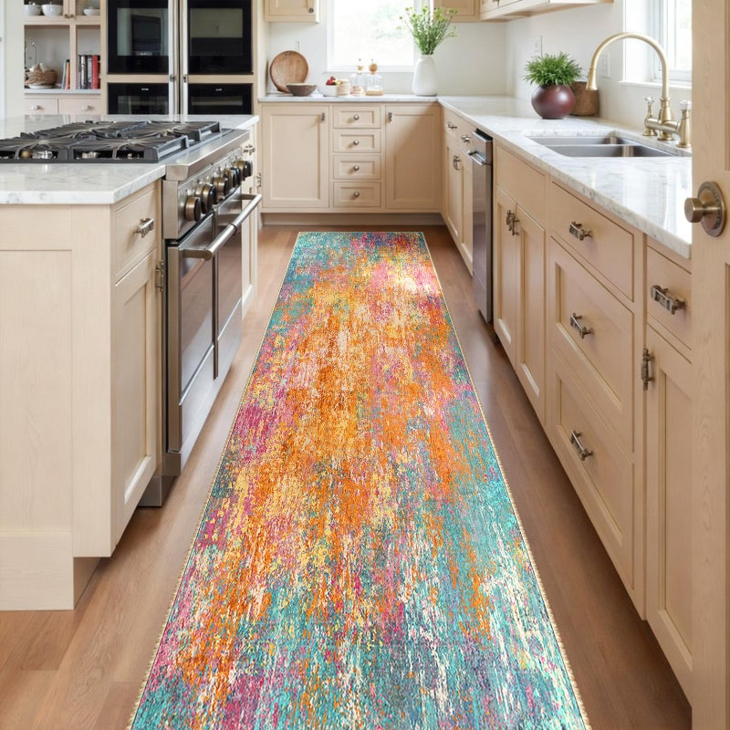 RELEANY Washable Area Rugs 2'x10' Non-Slip Modern Abstract Soft for Living Room Entryway Bedroom Nursery  Print Pattern  Orange Blue Pink Yellow Colorful - Image 2