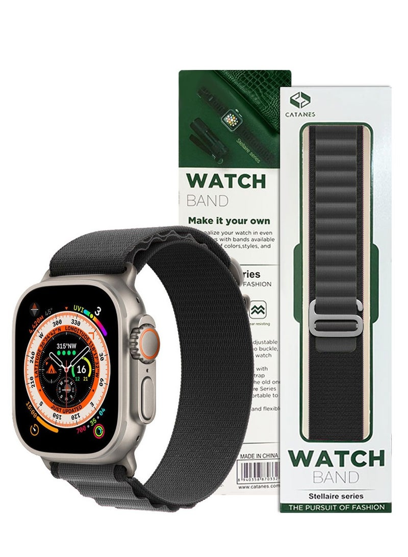 CATANES Alpine Loop Band for Apple Watch Band 49mm 45mm 44mm 42mm Adjustable with Metal G-Hook Strap Black Grey  - Image 1