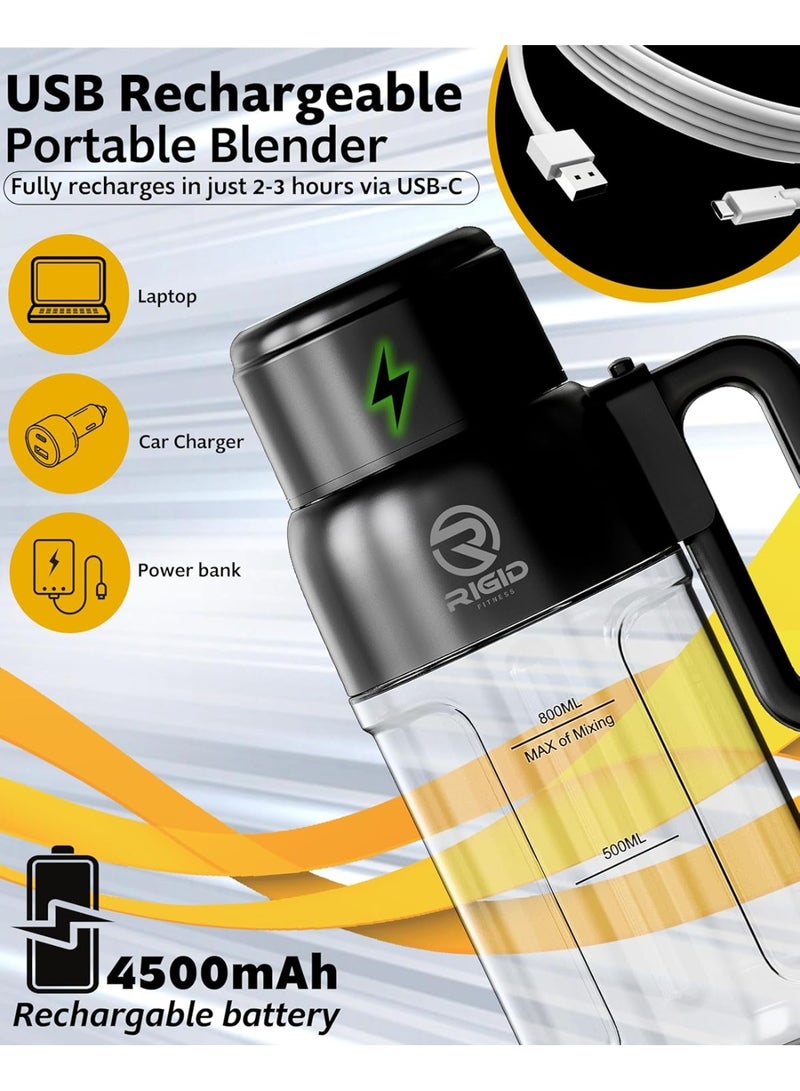 RIGID FITNESS Portable Smoothies Blender Bottle - Blender for Fruits, Smoothies & Shakes, Cordless USB-C, Stainless Steel Blade, Ideal for Gym & Outdoor - BPA Free Healthy Mixer (33.8oz/1000ml) - Image 4
