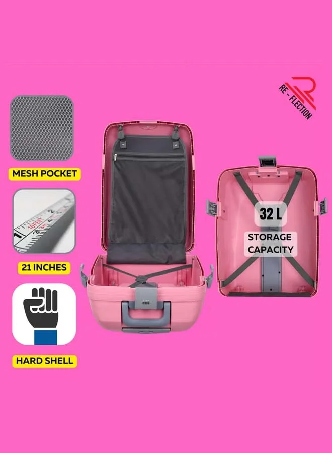 Reflection REFLECTION Hard Luggage, Trolley Bag with PP Plastic Body with Soft 3 Level Adjustable Handle, Pink, 53 cm