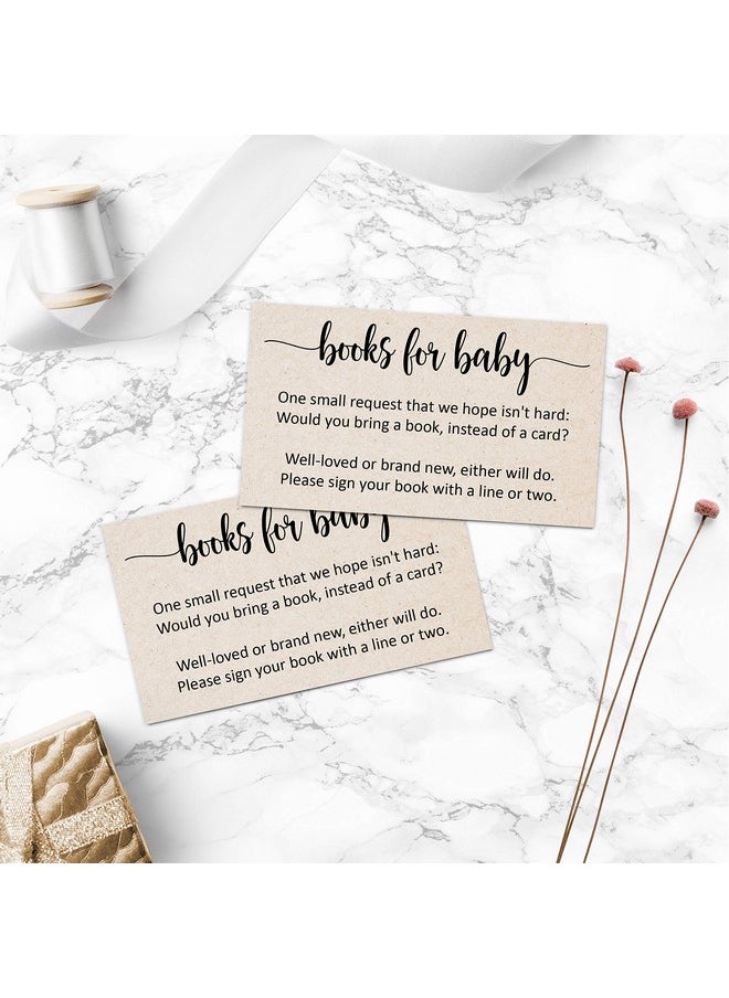321Done - Books For Baby Cards (Set Of 50) 3.5 X 2 Baby Shower Insert For Invitations, Business Card Size, Book Instead Of Card Request Gift, Small Rustic Kraft Tan - Made In Usa - Image 1