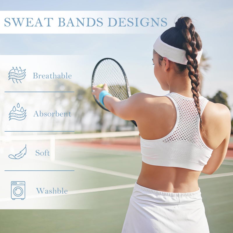 PEASUG 4 Pack Headbands for Men, Sweat Bands Headbands Men & Women, Cotton Terry Sweat Bands for Tennis, Basketball, Running, Gym, Working Out - Image 5