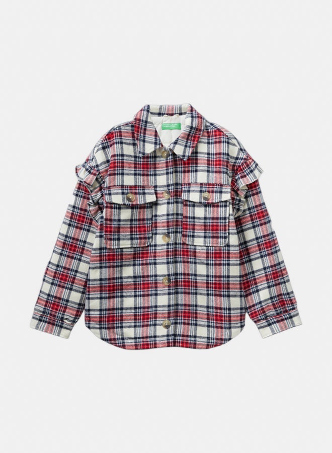 Benetton Girls Padded Check Jacket With Ruffles - Image 1