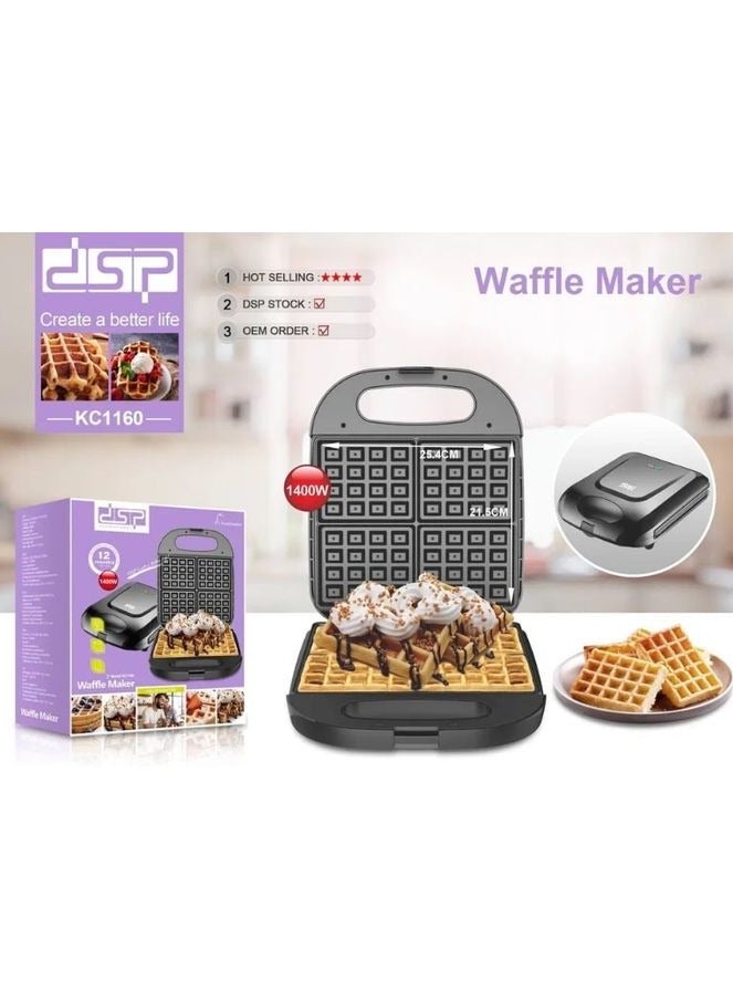DSB DSP Waffle Maker - 1400 Watt Indicator Light Plastic Body Non-Stick Coating Overheat Protection Non-Slip Feet KC1160 - Image 1