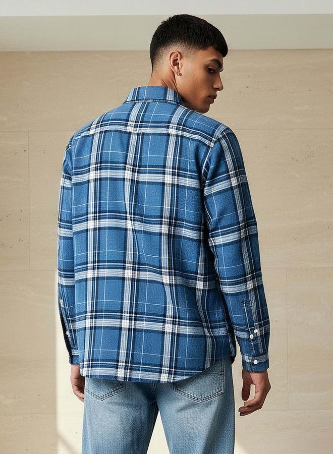 Lee Cooper Men Regular Fit Collared Checked Long Sleeves Shirt - Image 3