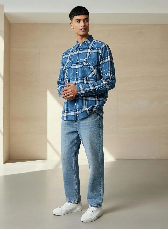 لي كوبر قميص لي كوبر رجالي كاروهات بأكمام طويلة وياقة