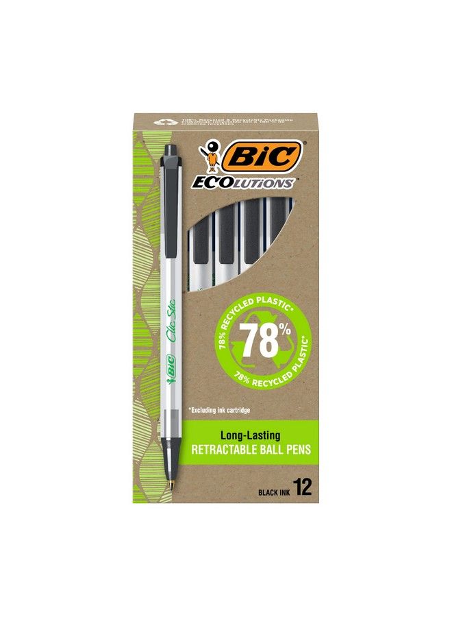 Bic Ecolutions Clic Stic Black Ballpoint Pens Medium Point (1.0Mm) 12Count Pack Retractable Ball Point Pens Made From 78% Recycled Plastic - Image 2