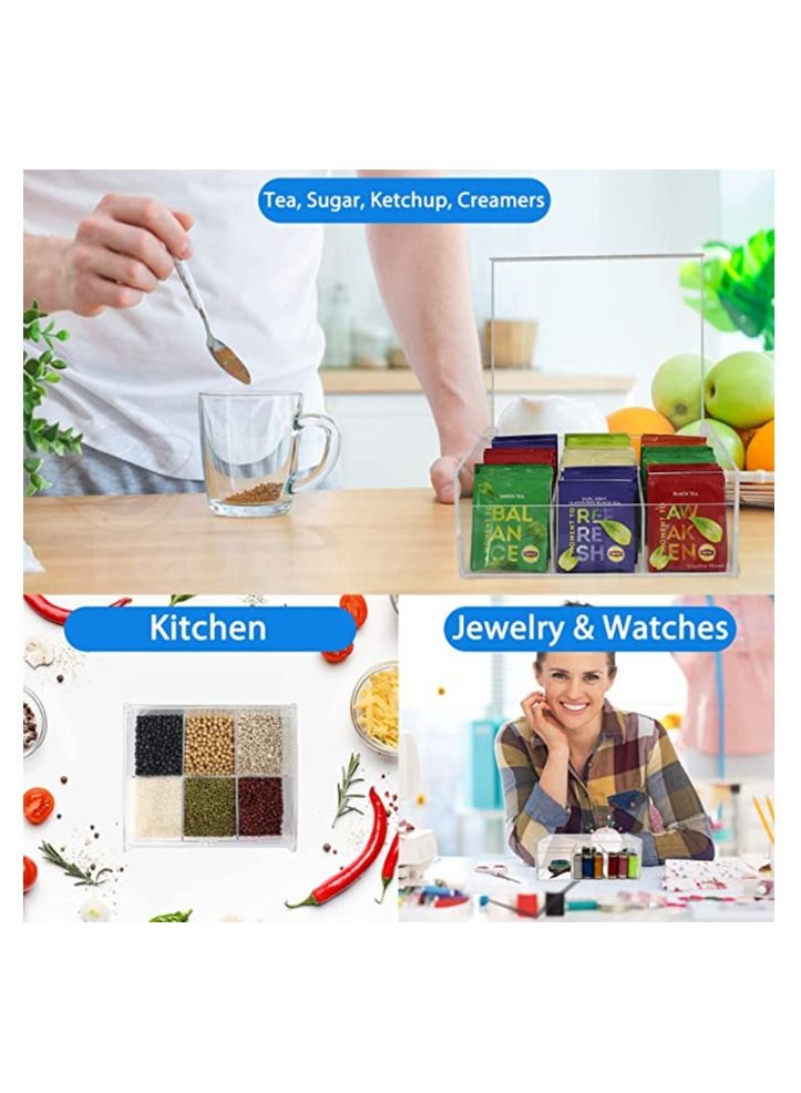 Creative planet tea bag organizer, acrylic storage box with lid for kitchen cabinets, countertops pantry suits, candy, packets condiments & crafts items (9 compartments) - Image 4