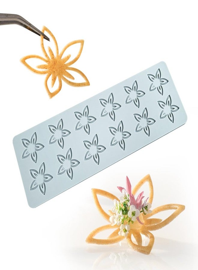 TUKE Tuille Mold Flower Chocolate Silicone Mold 3D Hollow Fondant Mold Cake Topper Hollow Silicone Mold Candy Mold Lace Mat for Cake Decorating Chocolate Fondant Tuille (Flower J_9.84x3.2x0.12inch) - Image 1