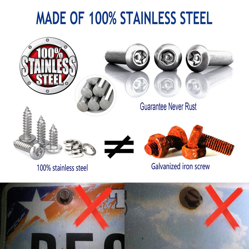 ZXFOOG Anti Theft License Plate Screws- Stainless Steel Bolt Fasteners Kits for Car Tag Frame Holder, Tamper Resistant Mounting Hardware,1/4"(M6) Security Screw Set,Rust Proof, Black Screw Caps - Image 2