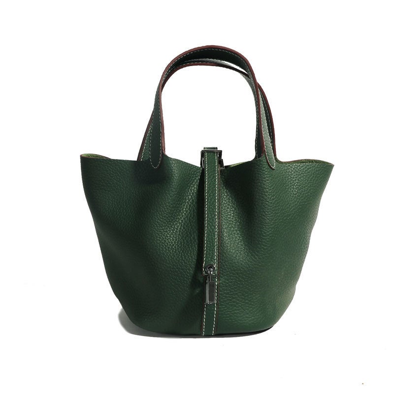 2024 Autumn Winter Togo Leather Basket Bag Ladys Tote Green 