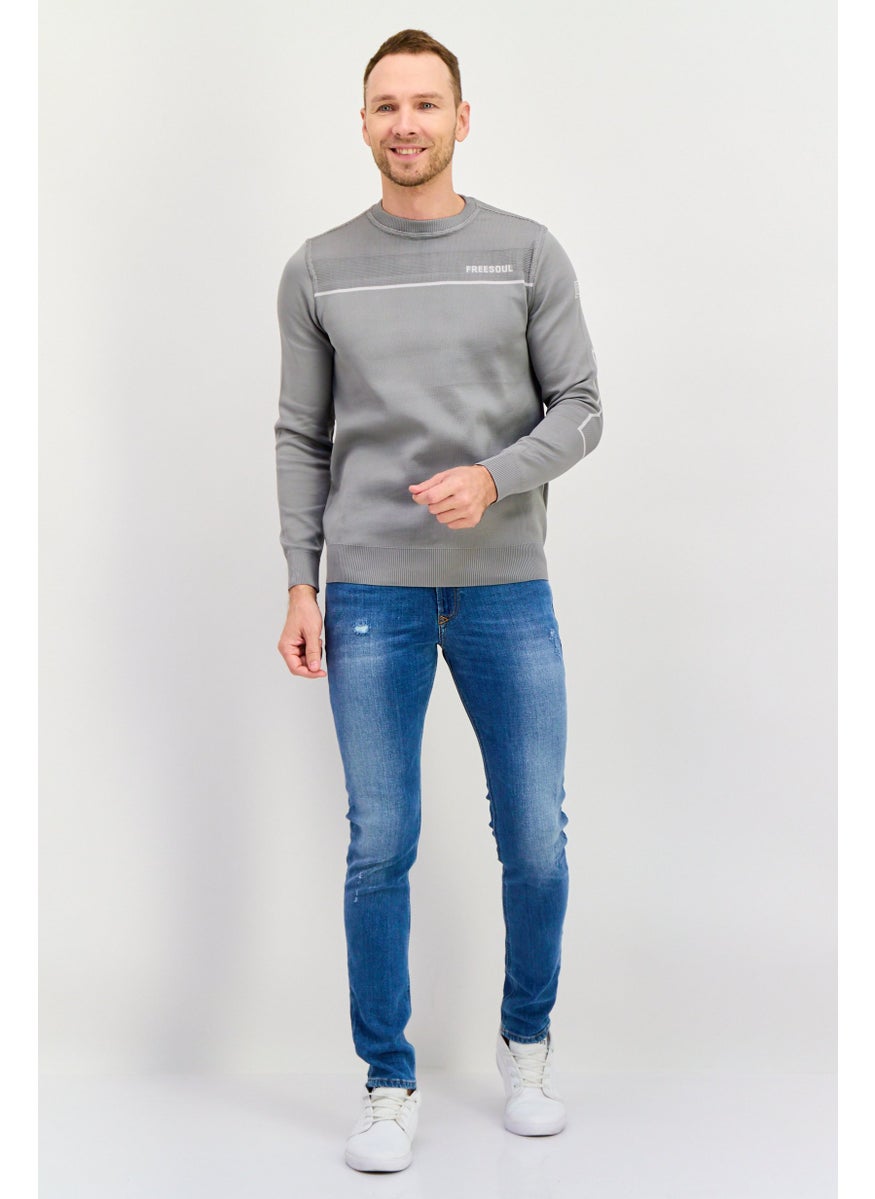 Free Soul Men Crew Neck Brand Logo Long Sleeves Sweatshirt, Grey  - Image 4