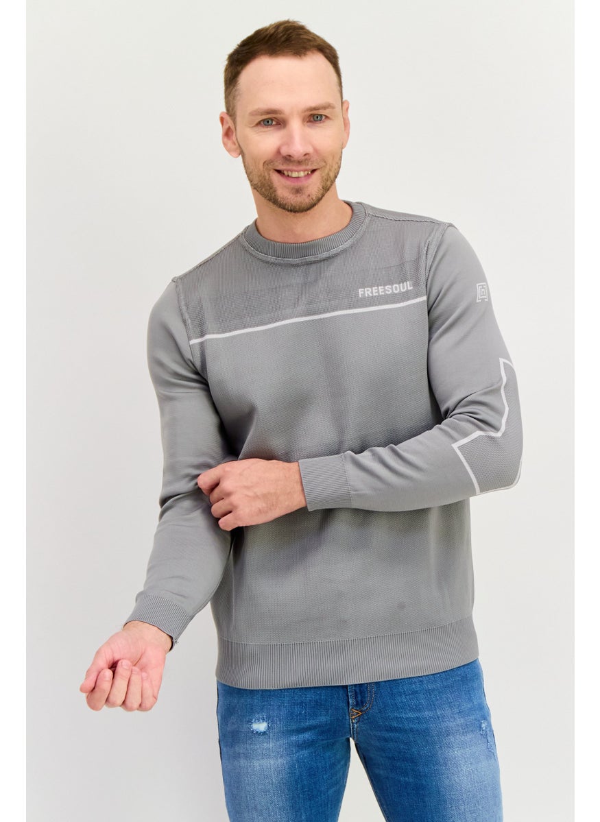 Free Soul Men Crew Neck Brand Logo Long Sleeves Sweatshirt, Grey  - Image 1
