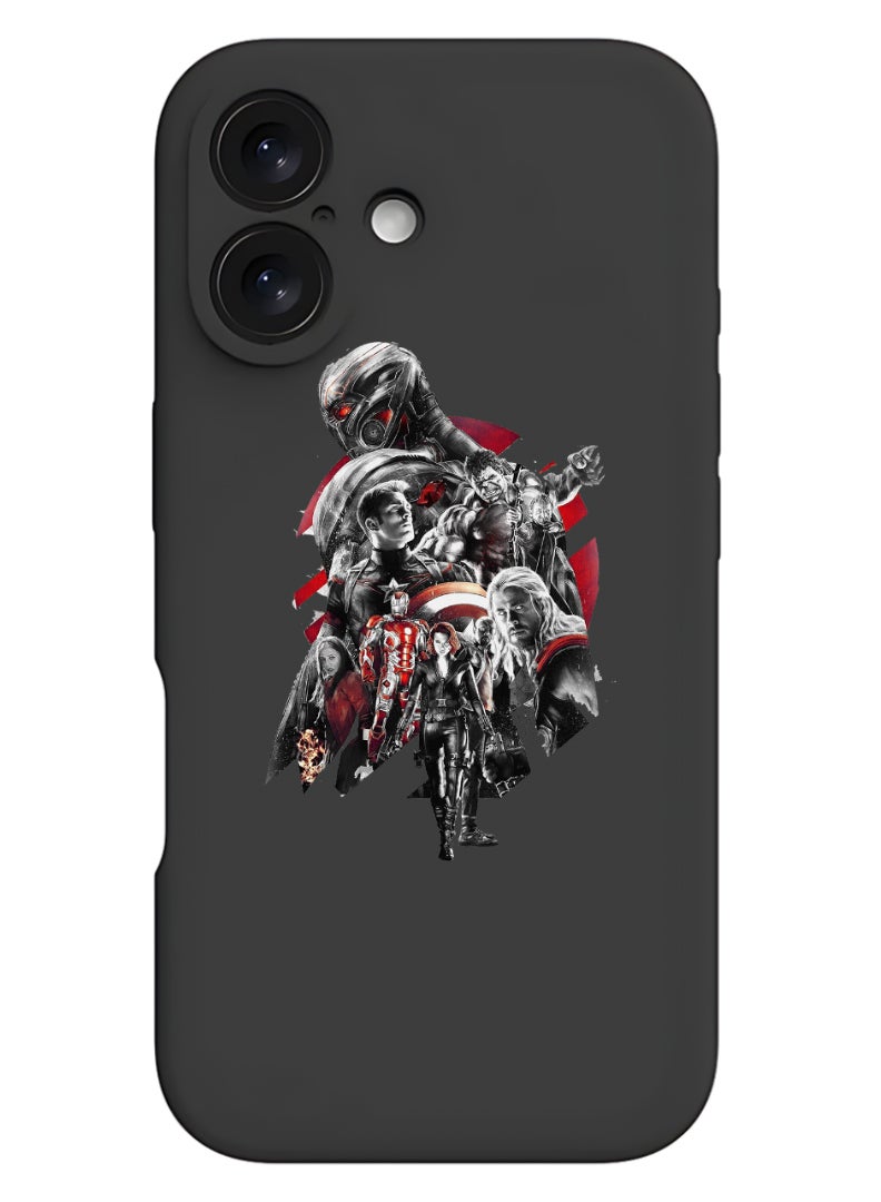 Theodor iPhone 16 Plus Black Protective Slim Fit Case Liquid Silicone Cover with Full Body Protection Anti-Scratch Shockproof Case For iPhone - avengers - Image 1