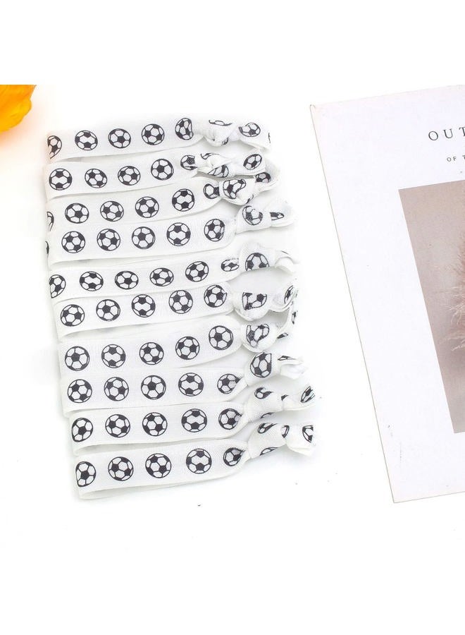 Jeffan 20 Pieces Soccer Themed Hair Ties, White - Elastic Ribbon Hair Ties for Girls Women Soccer Party Team Members, No Crease Ponytail Holders, Football Hair Accessories - Image 4