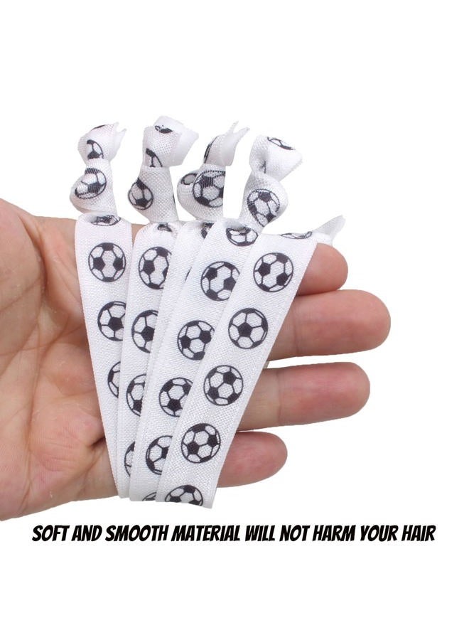 Jeffan 20 Pieces Soccer Themed Hair Ties, White - Elastic Ribbon Hair Ties for Girls Women Soccer Party Team Members, No Crease Ponytail Holders, Football Hair Accessories - Image 3