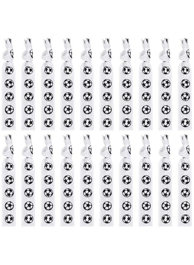 Jeffan 20 Pieces Soccer Themed Hair Ties, White - Elastic Ribbon Hair Ties for Girls Women Soccer Party Team Members, No Crease Ponytail Holders, Football Hair Accessories - Image 1