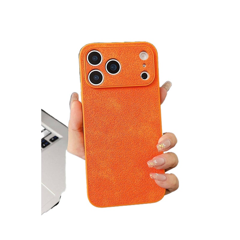 Drop Protection iPhone 16 Leather Texture for 16 Plus 16 Pro 16 Pro Max with Solid Color and Texture and Wood Grain Pattern in Orange - Image 1