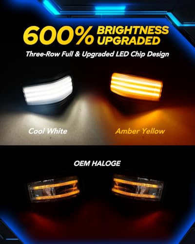 AUTOONE LED Side Mirror Marker Light for 20152023 Ford F150 20172023 F250 F350 F450 F550 Super Duty Cool White DRL Parking Light Dynamic Amber Turn Signal Light Smoke Lens 2PCS - Image 3