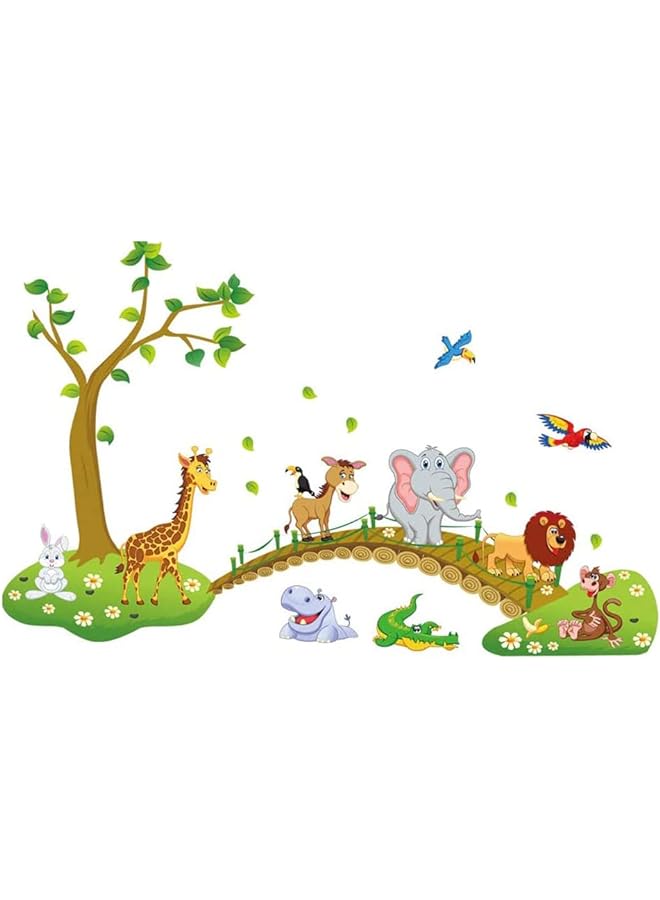 Zaboon Stickers for Kids Room, Animal Kindergarten Decorative Wall Stickers, Removable Cartoon Lion Giraffe Elephant Wall Decor, 48.8 x 31 Inch Jungle Animals Tree Wall Stickers, Kids Rooms Home Decor - Image 1
