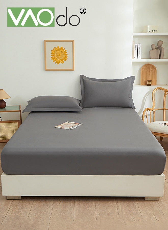 VAOdo 3PCS Bedding Fitted Sheet Set, Breathable Cooling and Skin-friendly Material Deep-Pocket Sheet, Super Soft Thickened Fitted Bedsheet Set Fitted Bedsheet Set, 1 Fitted Sheet and 2 Pillowcases Grey - Image 1