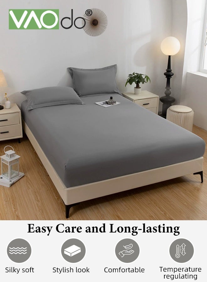 VAOdo 3PCS Bedding Fitted Sheet Set, Breathable Cooling and Skin-friendly Material Deep-Pocket Sheet, Super Soft Thickened Fitted Bedsheet Set Fitted Bedsheet Set, 1 Fitted Sheet and 2 Pillowcases Grey - Image 2