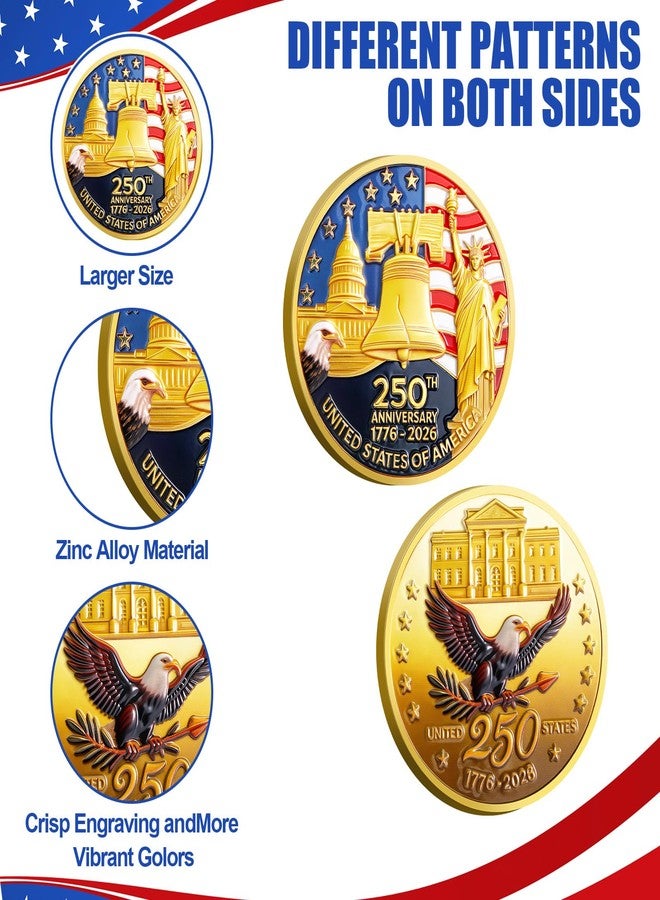 Highergo 250th Anniversary Commemorative Coins USA Eagle and Patriotic Symbols Collectible 250 Year Merchandise for Celebration Display Collectors Challenge Coin Gift(10 Pcs,Style 1) - Image 3
