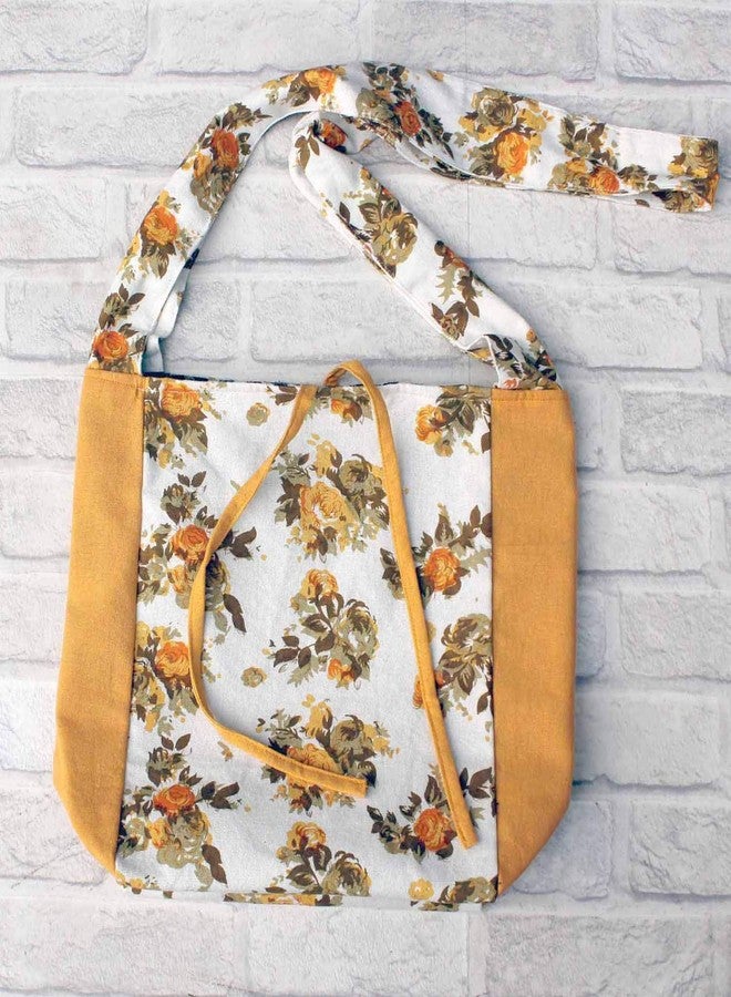 Dekor World Cotton Multi Floral Yellow Printed Jhola Bag (Pack of 1 Piece) - Image 4