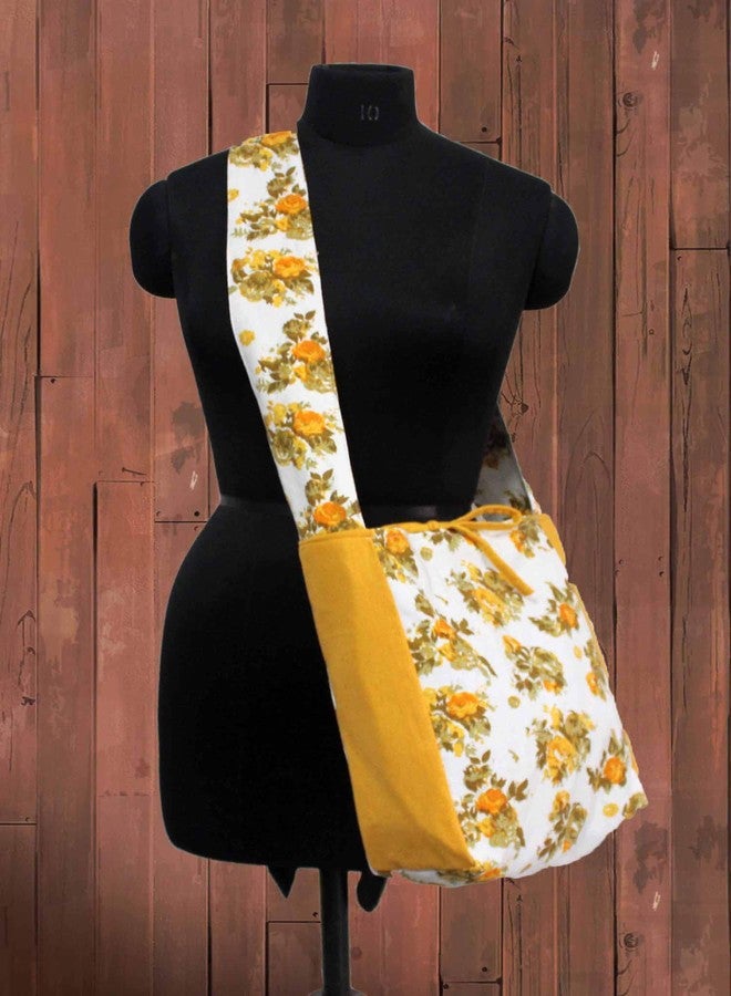 Dekor World Cotton Multi Floral Yellow Printed Jhola Bag (Pack of 1 Piece) - Image 3