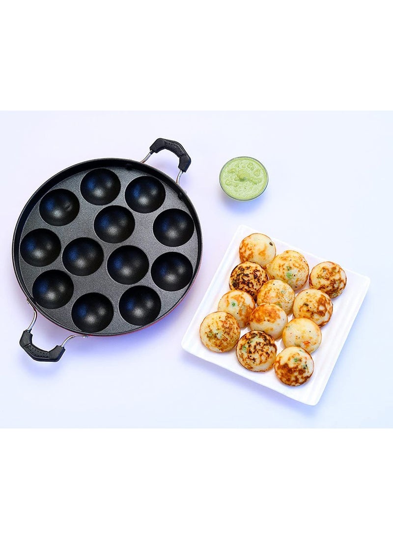 KD ZONE KD ZONE Aluminium 12 Cavity Appam Patra Paniyarakkal Two Side Handle with Steel lid Wooden Picker  - Image 4