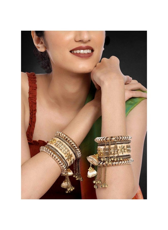 Aheli Party Designer Velvet Faux Stone Studded Bridal Bangle Set Chuda with Hangings Indian Wedding Traditional Ethnic Fashion Jewelry Gift for Women - Image 2