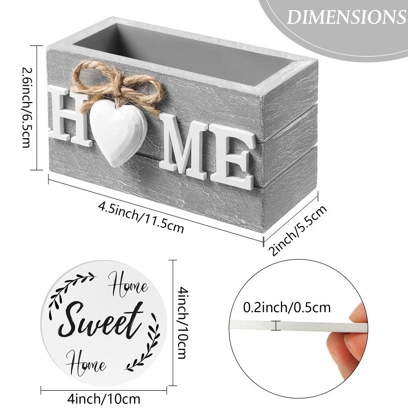 Queekay Coasters Set of 6 House Warming Gifts New Home Wooden Farmhouse Drink Coasters with Holder 4'' Funny Decoration for Kitchen Family Coffee Bar Tabletop Protection(White,Gray) - Image 2
