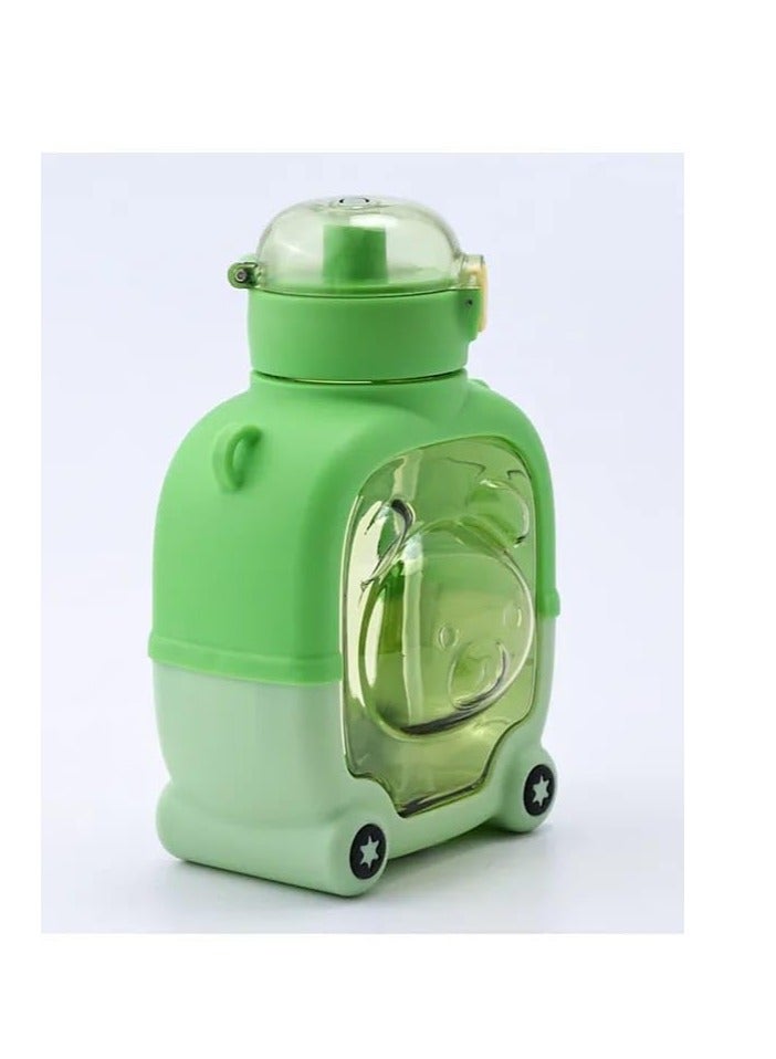 Emoji Drinking Bottle For Kids And Adults Boys And Girls, 1000Ml School Bottle With Free Straw, Strap And Stickers, Green - Image 3