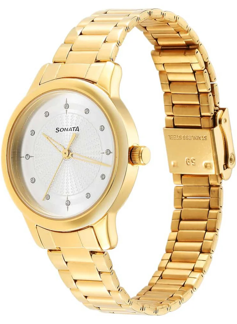 Sonata Women's Analog Round Shape Stainless Steel Wrist Watch 8178YM01 - 38 Mm