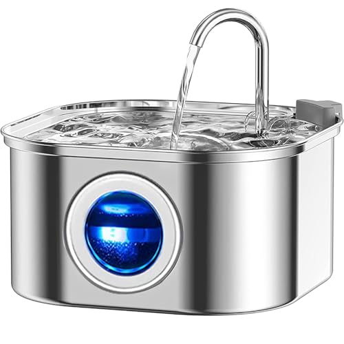 Foliam® Cat Water Fountain - 3.2L/108oz Stainless Steel Pet Water Drinking Fountain for Cats Indoor, Dog Water Fountain with Water Level Window (Steel, Square 3L-1) - Image 1