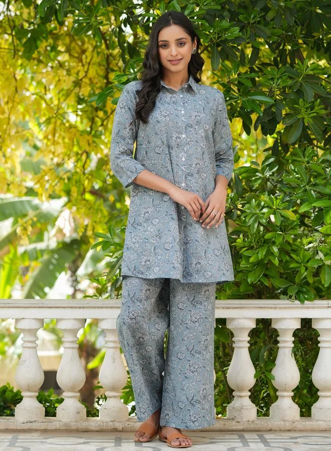 sanskrutihomes Sanskrutihomes Women Floral Printed Pure Cotton Shirt and Pyjama Set