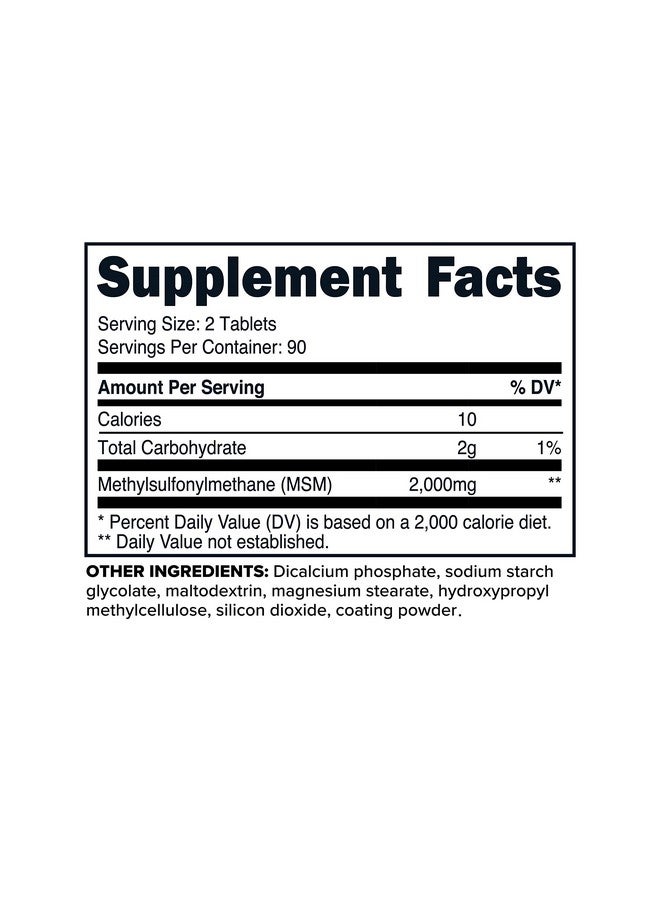 Primaforce MSM Tablets 2000mg Serving, 180 Tablets, 90 Servings - Image 2